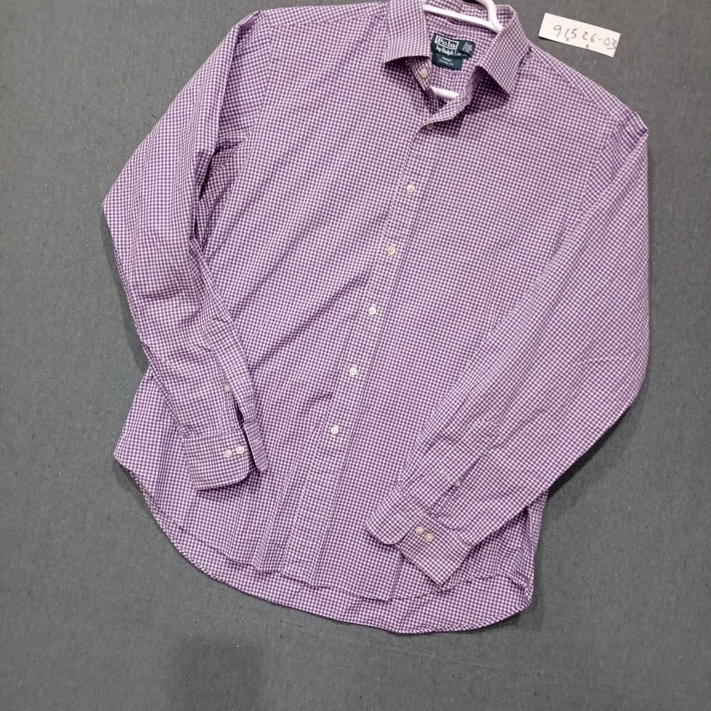 Polo Ralph Lauren Regent Classic Fit Gingham Shirt Purple White Mens 17 36/37